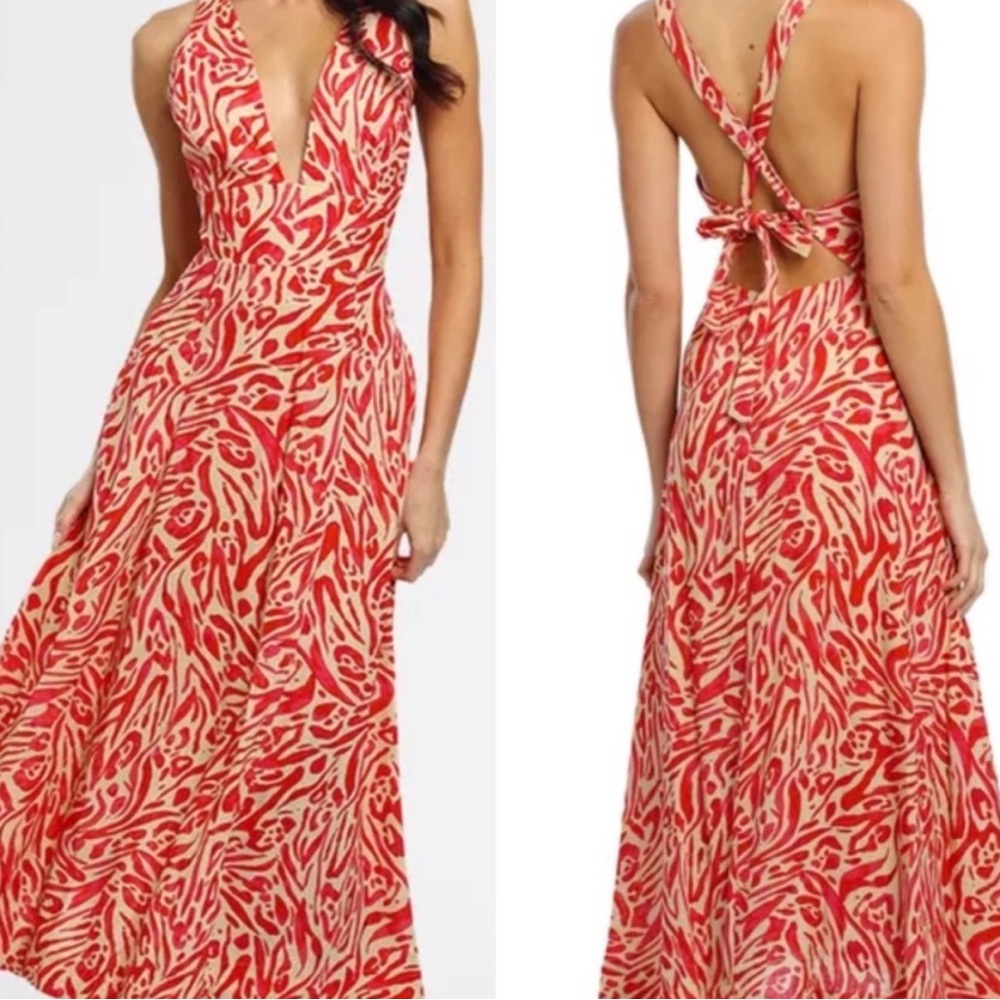 NICHOLAS Red and Cream Maxi Dress